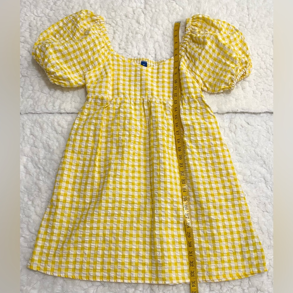Old Navy Womens XS Yellow White Gingham Check Puff Sleeve Babydoll Dress Preppy - Picture 9 of 12